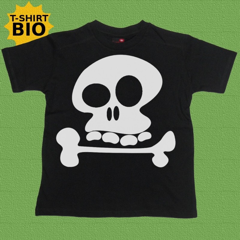 Tête de mort, t-shirt bio, enfant, noir.