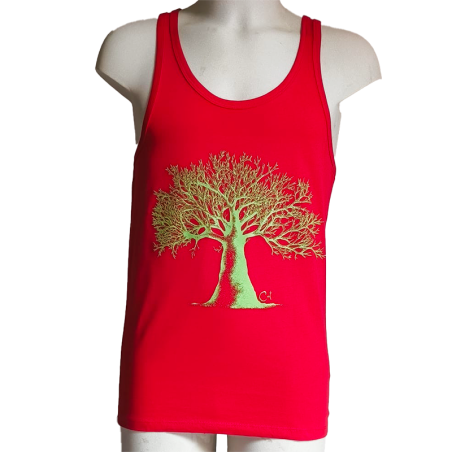 ANARTISANART ARBRE A CAT  débardeur rouge masculin en coton bio équitable